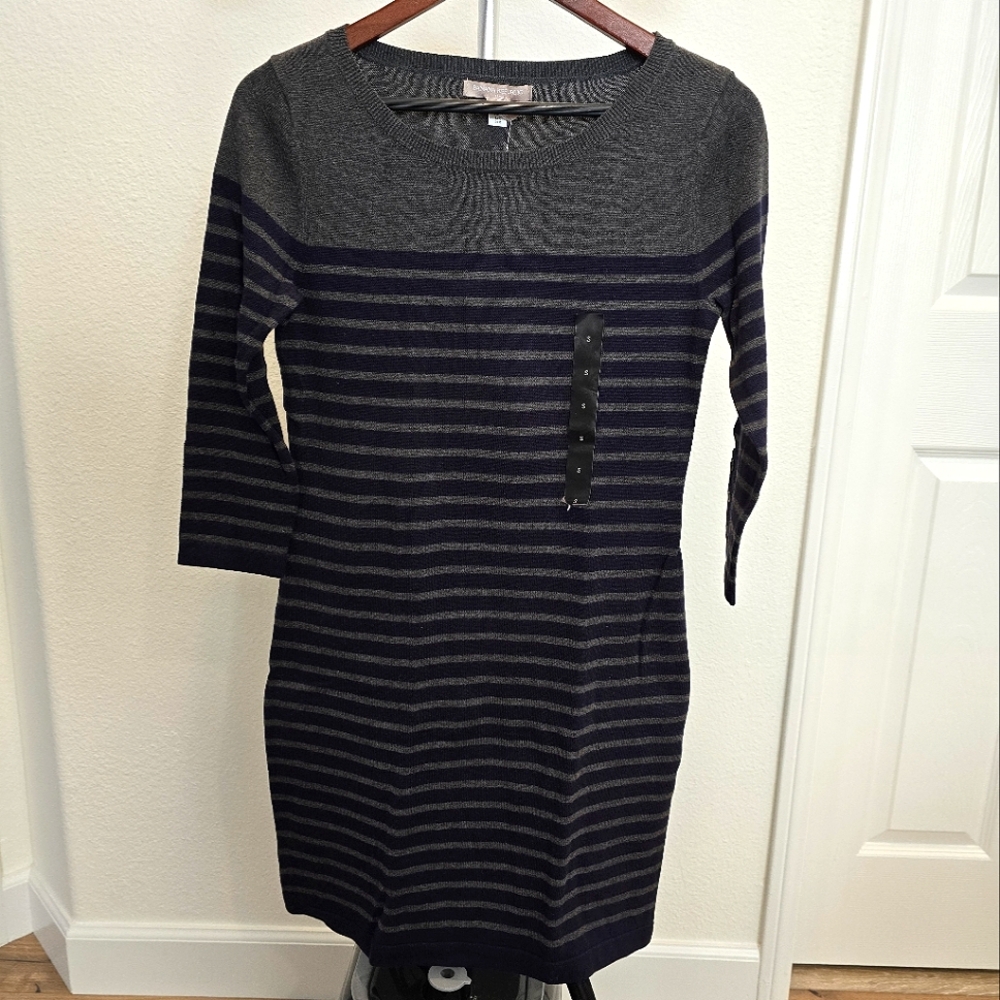 Banana Republic Womens Sweater Dress Gray/Navy Blue Stripes